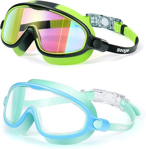 Seago Swim Goggles 2 Pack Anti-Fog Anti-UV Wide View Swimming