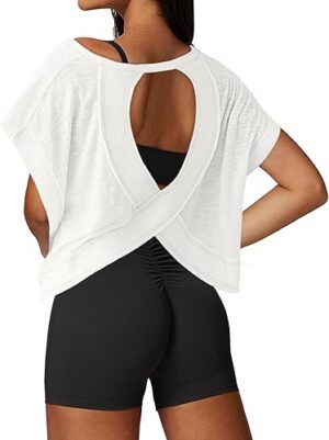 UNIANKIYA Open Back Workout Tops for Women Loose Fit Athletic
