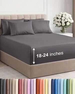 Extra Deep Queen Sheet Set 6 Piece Breathable and Cooling
