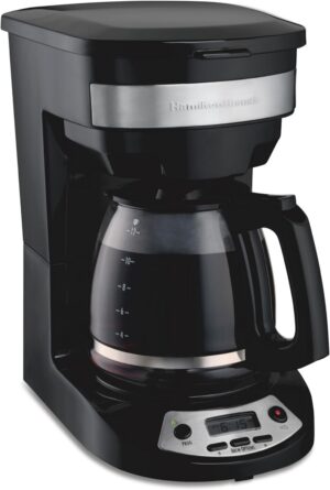 Hamilton Beach 12 Cup Programmable Drip Coffee Maker Machine, Regular & Bold Brew Options, Auto Pause and Pour, Glass Carafe, Black with Stainless Accents (46299J)