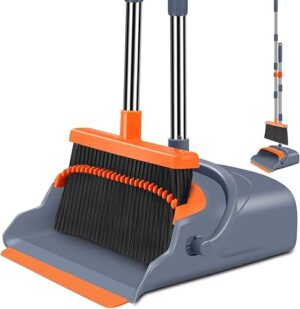 kelamayi Upgrade Broom and Dustpan Set Self-Cleaning