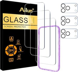 Ailun 3 Pack Screen Protector for iPhone 17 Pro Max + 3 Pack Camera Lens Protector with Installation Frame