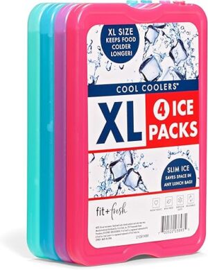 Cool Coolers 4 Pack XL Slim Ice Packs for Lunch Boxes