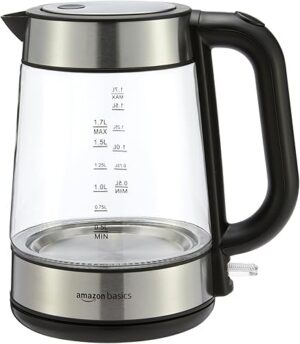 Amazon Basics Electric Kettle with Glass Carafe for Tea and Coffee