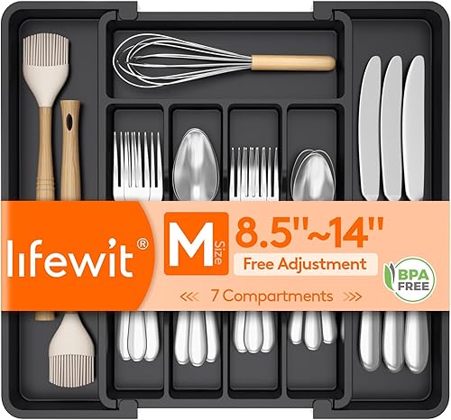 Lifewit Expandable Silverware Organizer Plastic Utensil Tray
