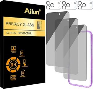 Ailun 3 Pack iPhone 17 Pro Max Privacy Screen Protector + 3 Pack Camera Lens Protector with Installation Frame