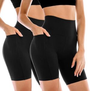 Leafigure 2 Pack Womens Biker Shorts with Pockets High Waist