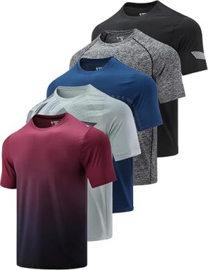 5 Pack Mens Active Quick Dry Crew Neck Athletic T-Shirts