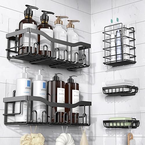 EUDELE Adhesive Shower Caddy 5 Pack Rustproof Stainless Steel