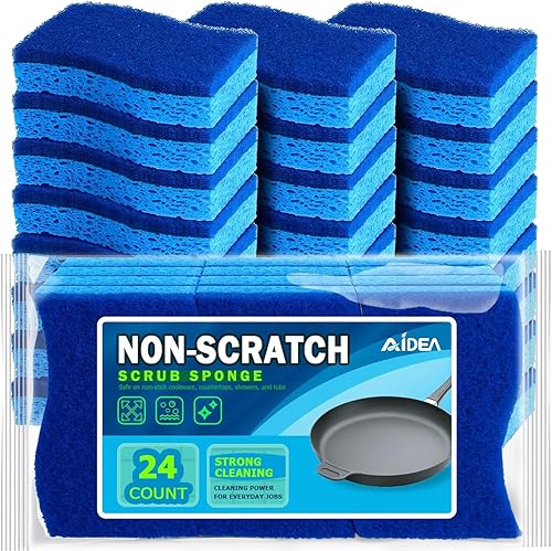 AIDEA Non Scratch Scrub Sponge 24 Count for Dishes Pots Pans