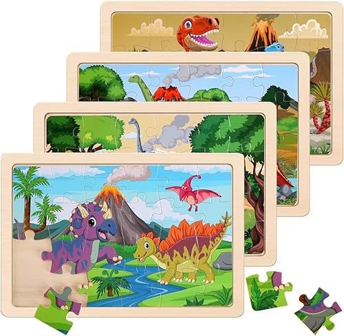 Wooden Puzzles Dinosaur Toys for Kids Ages 3-5 Set of 6