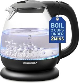 Elite Gourmet 1.0L BPA-Free 1100W Glass Electric Kettle