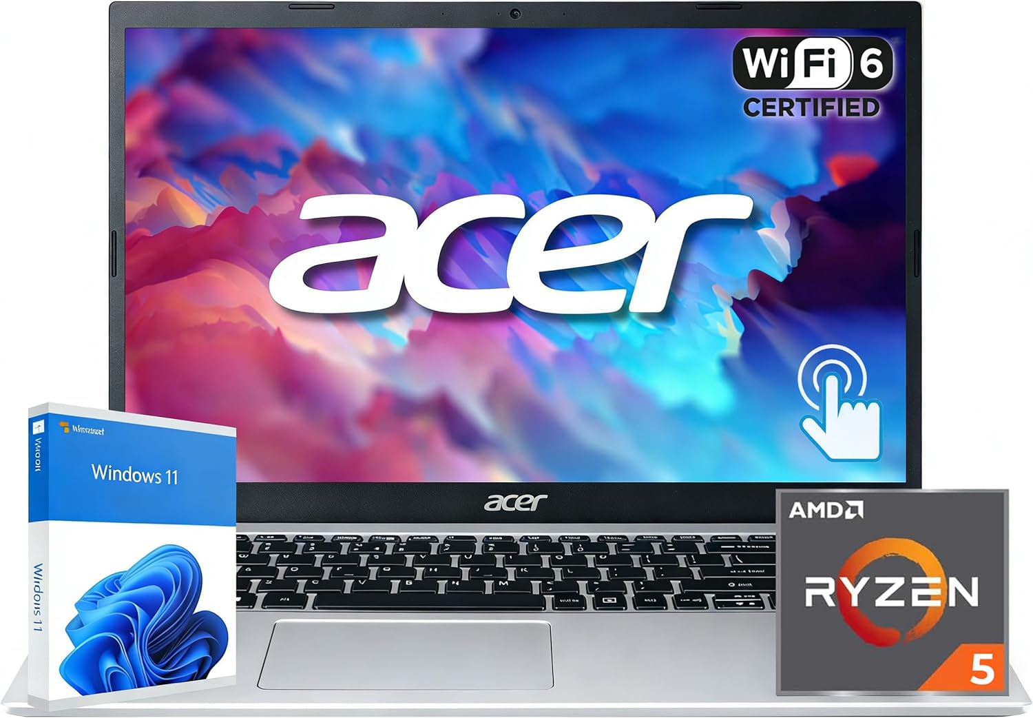 acer Aspire 3 2026 Touchscreen Laptop | AMD Ryzen 5 7520U CPU(beat Intel i7-1165G7) | 15.6″ FHD Display | 16GB DDR5 RAM | 256GB SSD | Wi-Fi 6 | Windows 11 | Business, Study & Productivity