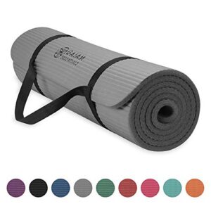 Gaiam Essentials Thick Yoga Mat Fitness & Exercise Mat with Easy-Cinch Carrier Strap,72″L X 24″W X 2/5 Thick, 10mm