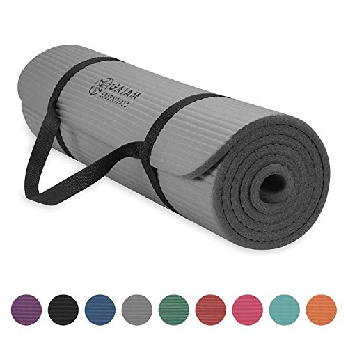 Gaiam Essentials Thick Yoga Mat Fitness & Exercise Mat with Easy-Cinch Carrier Strap,72″L X 24″W X 2/5 Thick, 10mm